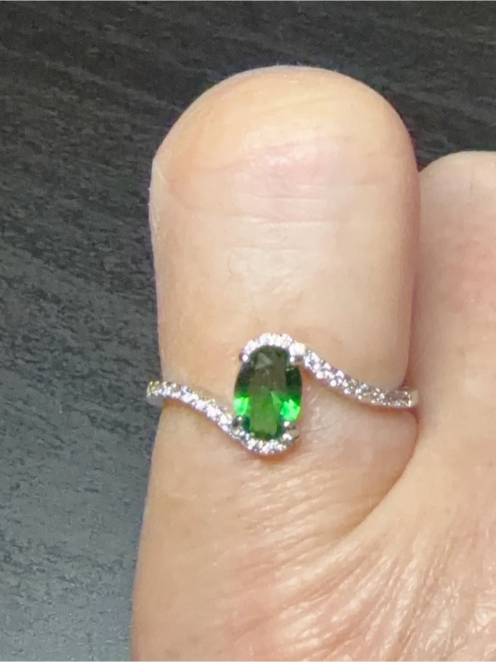 Emerald Green Oval Halo Twist Ring - Women Jewelry